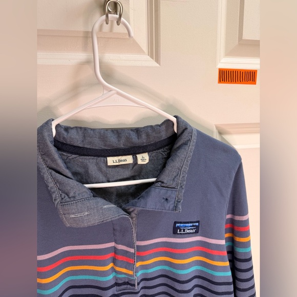 Vintage LL Bean Striped Rugby Polo Collared Cotton Organic Shirt Large Womens - Picture 3 of 3